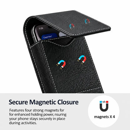 📱 Men’s Belt Phone Pouch – Magnetic Closure with Card Slot & Metal Clip