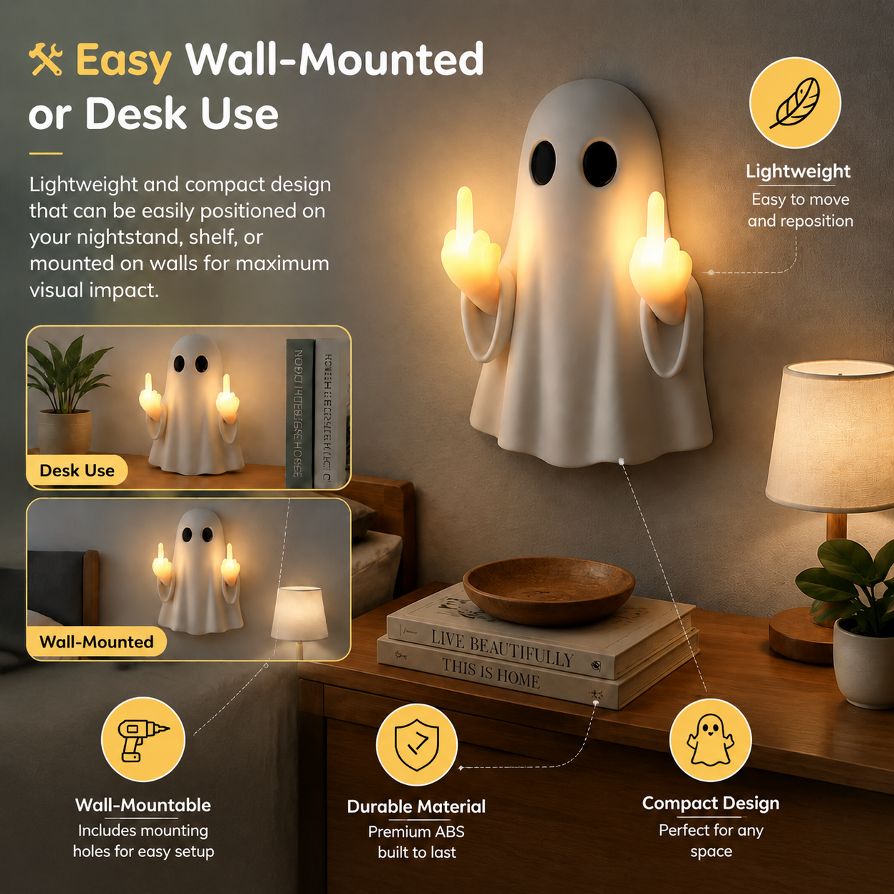 👻🖕Halloween ghost middle finger night light