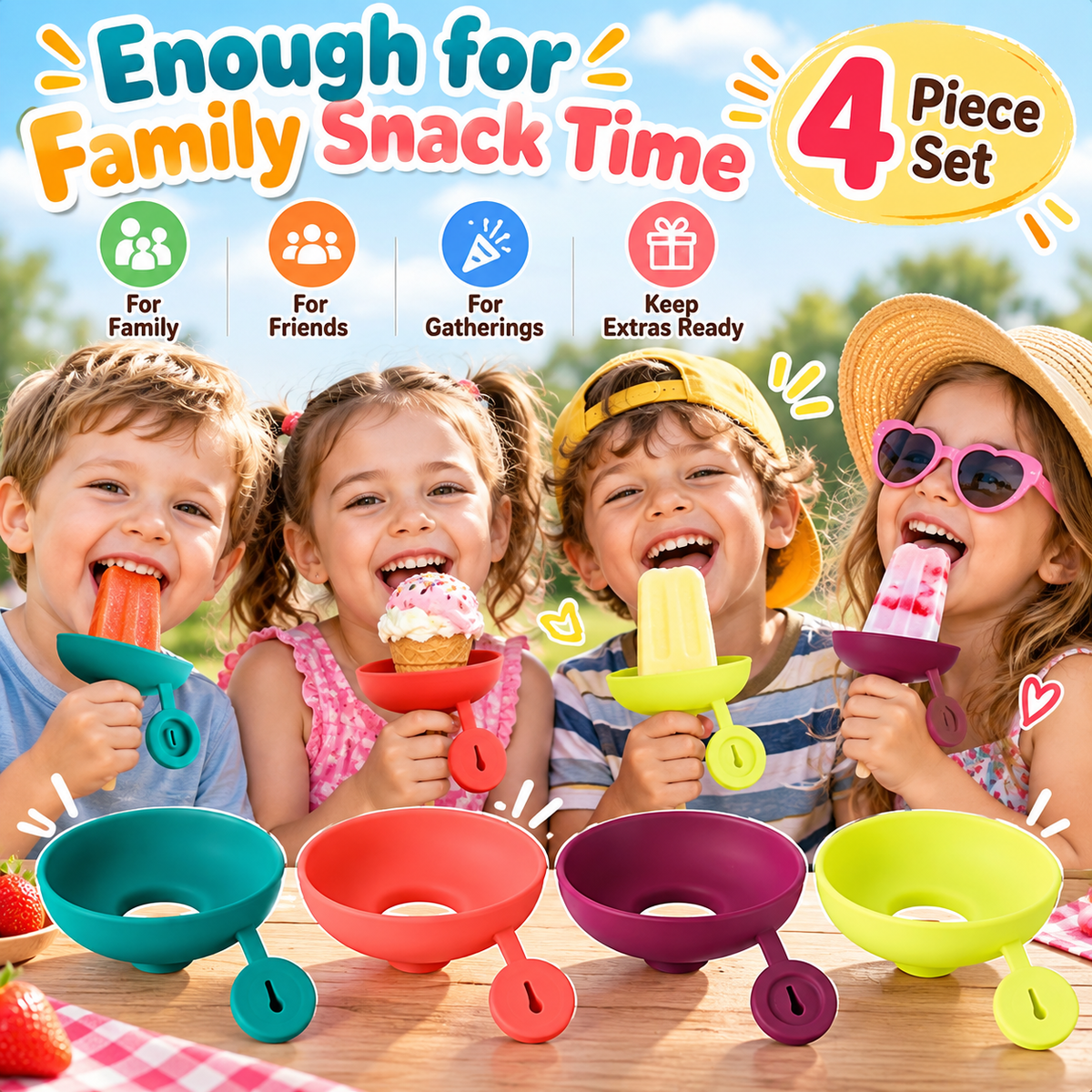 🍦4-piece silicone ice cream stand set - leak-proof cone stand with anti-drip cover
