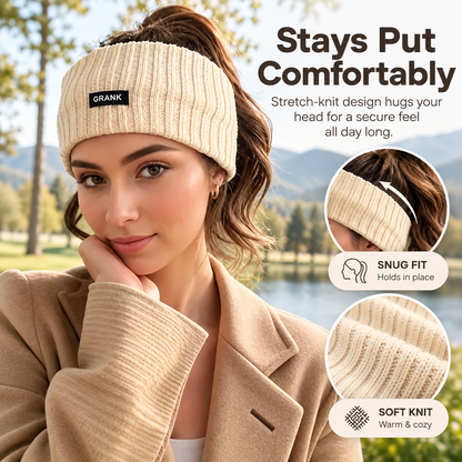 ☁️Women's Soft Knit Fringe Headband Accessory - Knotted Zig Zag Grip, Sweat-Lock Hold