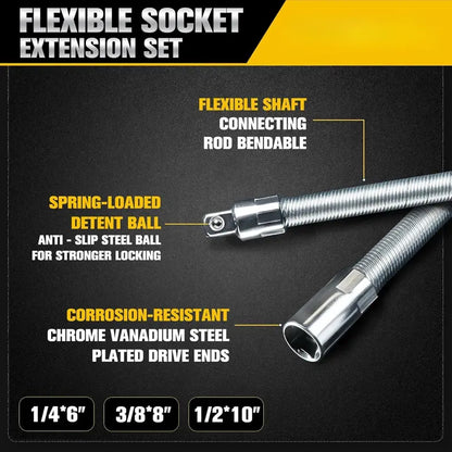 🔧 Socket Ratchet Wrench Set - 3 Bendable Shafts Connecting Rod