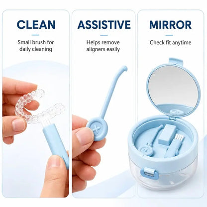3-in-1 Oral Retainer Cleaner Case Box with Handle Toothbrush Holders