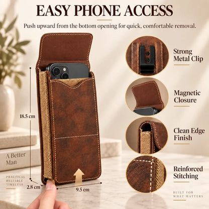 📱 Men’s Belt Phone Pouch – Magnetic Closure with Card Slot & Metal Clip