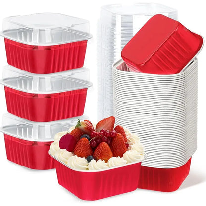 🎂💖 5oz Mini Aluminum Foil Bakeware Pans with Plastic Lids