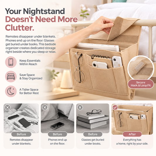 Bedside Caddy, 5 Pockets Felt Bedside Storage Organizer