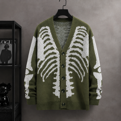 🧥Skull Print Button-Up Sweater
