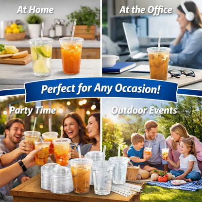 🚰Disposable To-Go Plastic Cups with Lids, 10 Pack