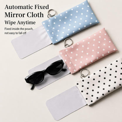 🕶️ Soft PU Leather Eyeglasses Pouch with Cleaning Cloth & Key Ring