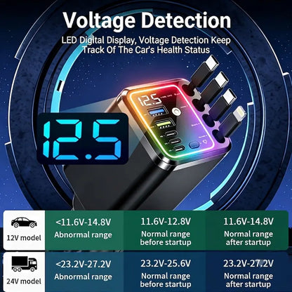⚡240W Compact Retractable Car Charger – 9-in-1 Fast Charging Station
