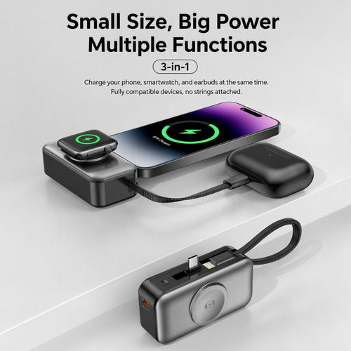 ⚡3-in-1 foldable rechargeable portable power bank