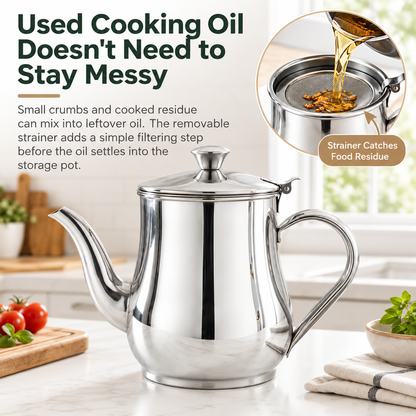 Stainless Steel Grease Container with Strainer