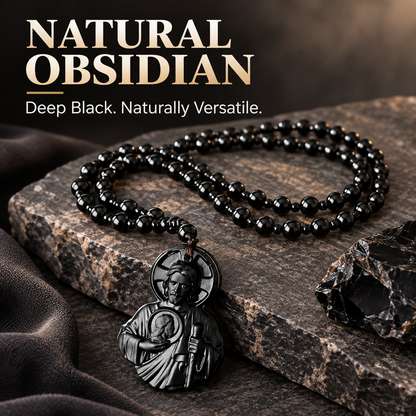Natural Obsidian Jesus Sacred Heart Pendant Necklace