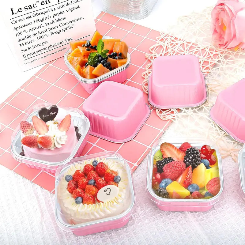 🎂💖 5oz Mini Aluminum Foil Bakeware Pans with Plastic Lids