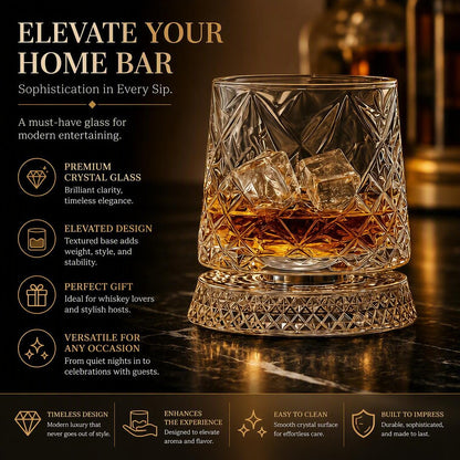 Diamond-Patterned Whisky Glass - Crystal Glass Rotating Cup
