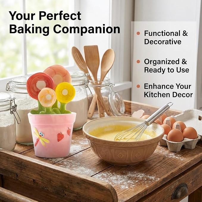 🏺Decorative flowerpot ceramic measuring spoon set with storage base