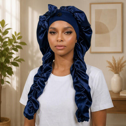 Satin Sleep Bonnet with Long Curling Ribbons for Heatless Curls