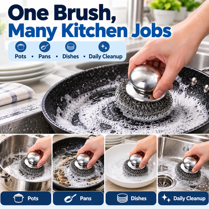 Stainless Steel Kitchen Pot Brush 2 Pcs