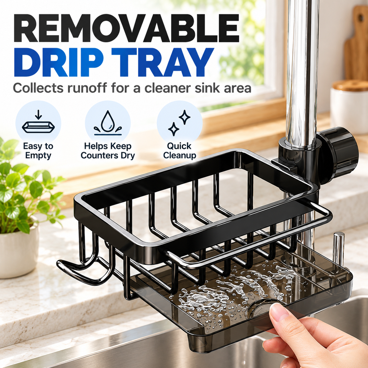 🔩Kitchen Sink Faucet Sponge Holder – Fits Round Pipes 0.7–1.1 Inches in Diameter