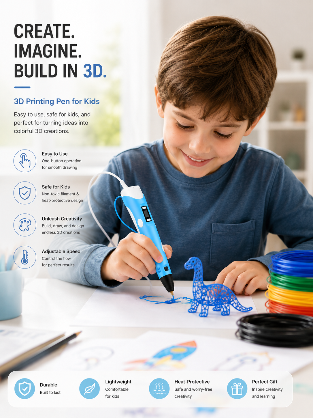 Smart 3D Printing Pen for Kids‑Easy‑Use DIY Drawing Pen