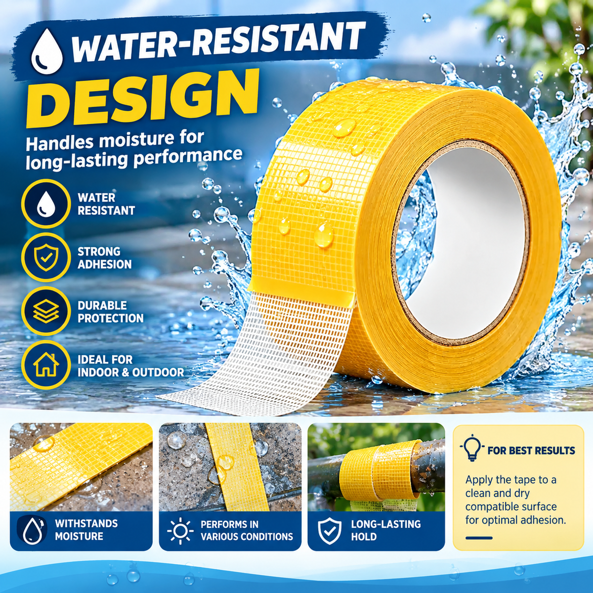 Waterproof Heavy-Duty Double-Sided Duct Tape, Strong Adhesive