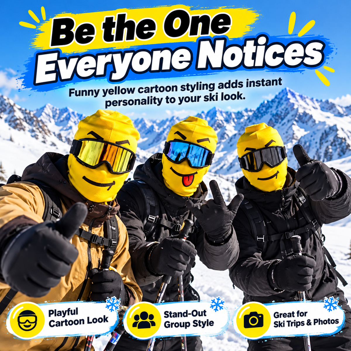😂Funny Yellow Toy Figurine Head Ski Mask Balaclava