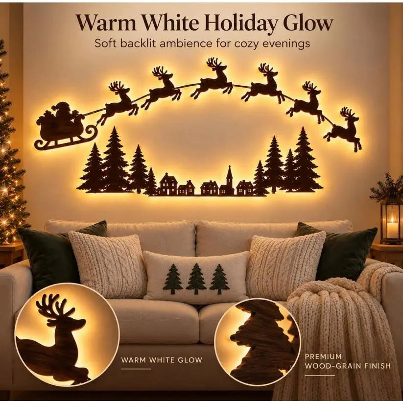 🎄 Lighted Christmas Wall Decor – Cordless Peel-and-Stick Holiday Display