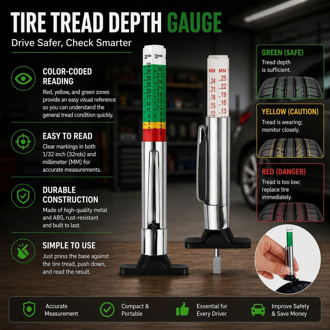 Car Tire Tread Depth Gauge Color Coded
