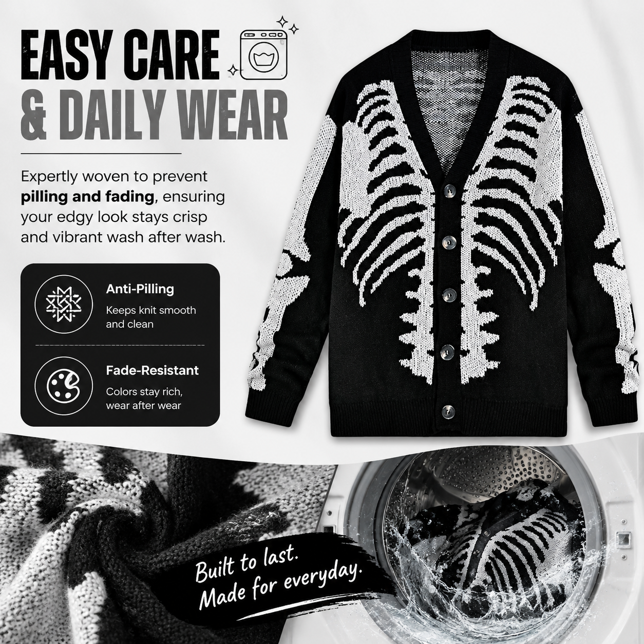 🧥Skull Print Button-Up Sweater