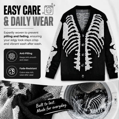 🧥Skull Print Button-Up Sweater