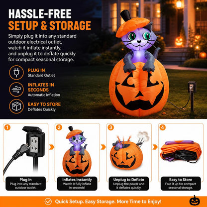 🎃Animated Halloween inflatable cat pumpkin with LED lights