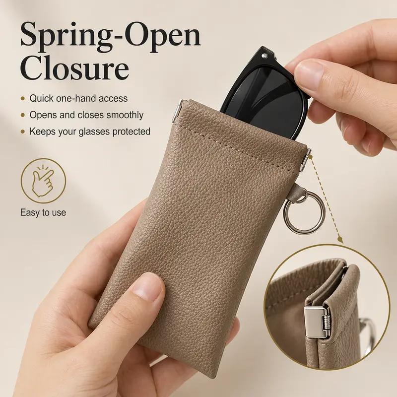 🕶️ Soft PU Leather Eyeglasses Pouch with Cleaning Cloth & Key Ring
