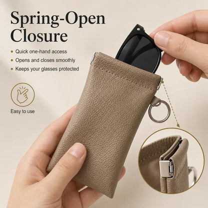 🕶️ Soft PU Leather Eyeglasses Pouch with Cleaning Cloth & Key Ring