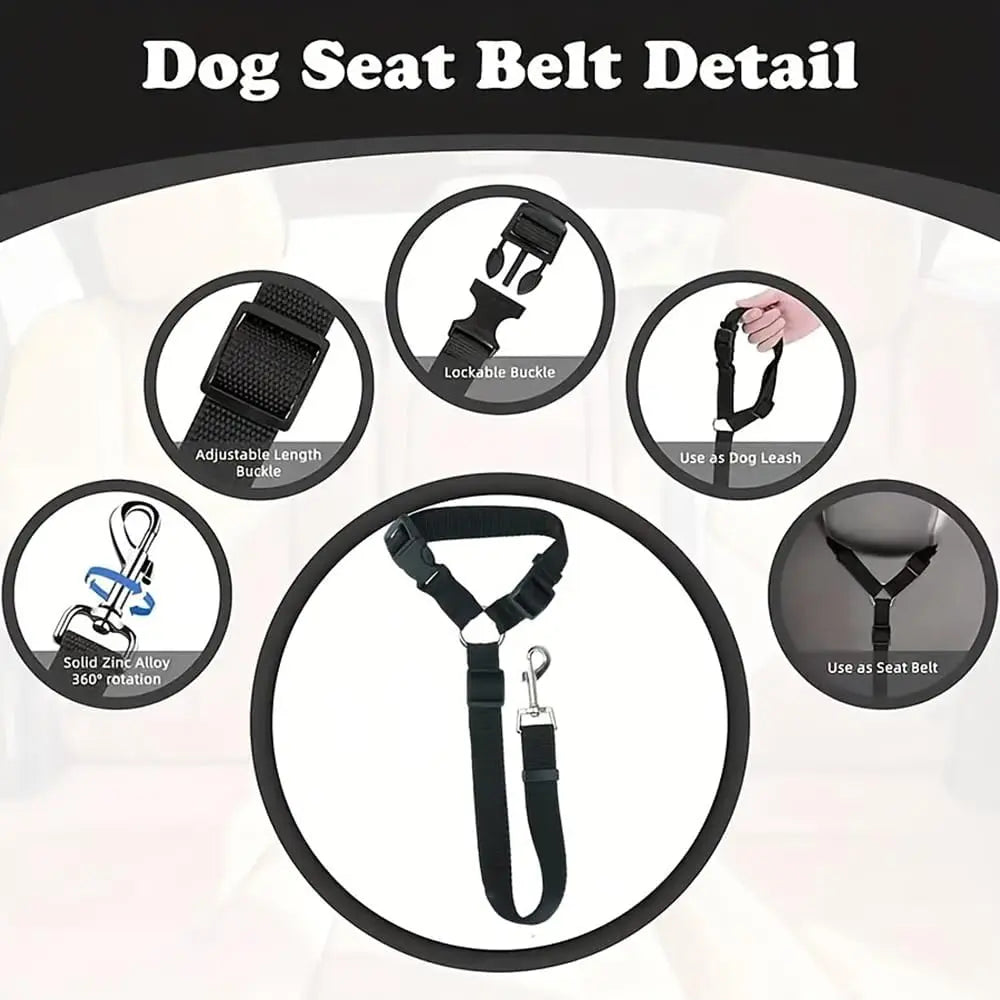 🚗 Adjustable Dog Car Seatbelt Harness