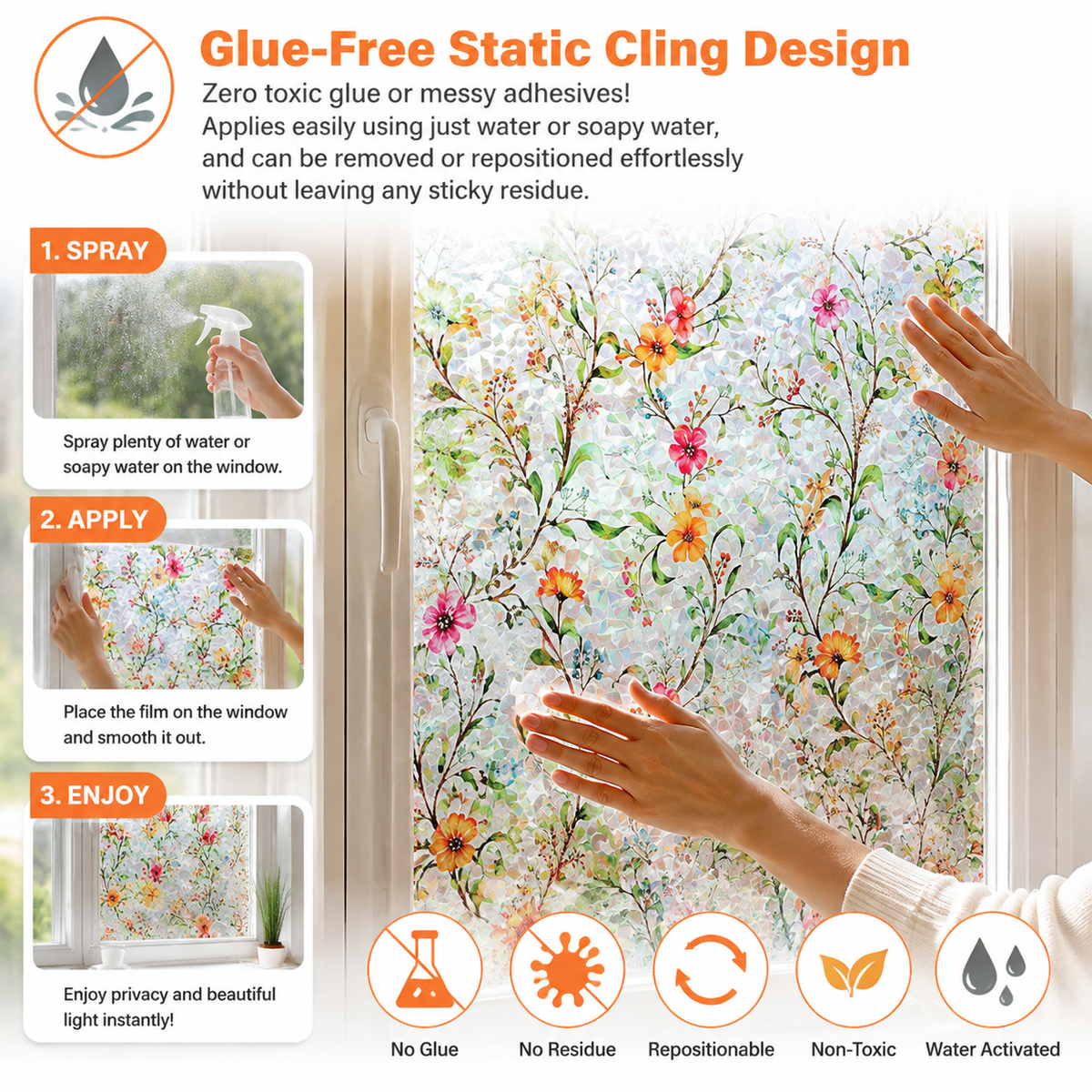 🌈Static iridescent flower glass film