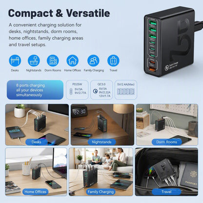 Portable Smart 8-Port Charger, Suitable For A Variety Of Devices
