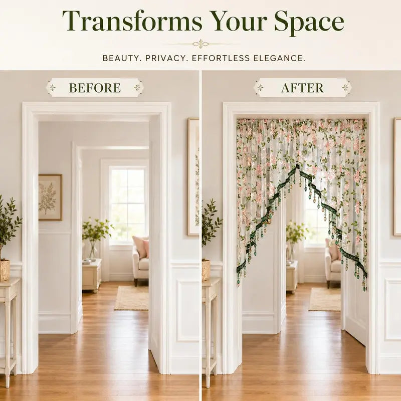 🚫🔨 Hole-free French floral door curtains