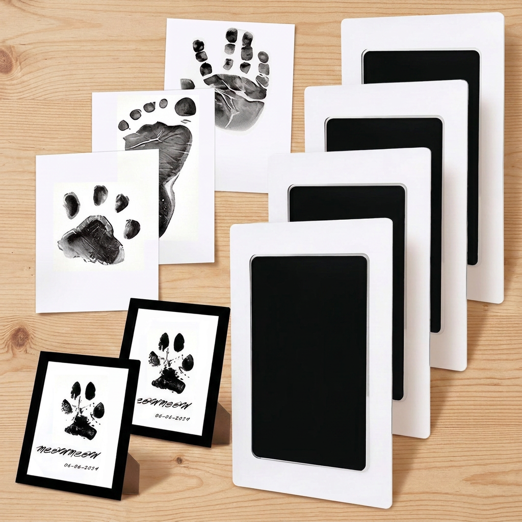 🐾4-Pcs Paw Print Kit + 2 Photo Frame,No-rinse claw print ink pad photo frame set