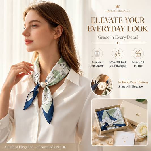 Lazy Snap-On Floral Satin Neck Scarf with Pearl Clasp