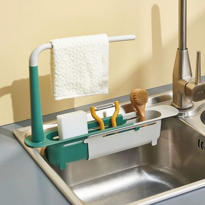 🧻Extendable kitchen storage rack - with clothes rod and perforated drain side panel