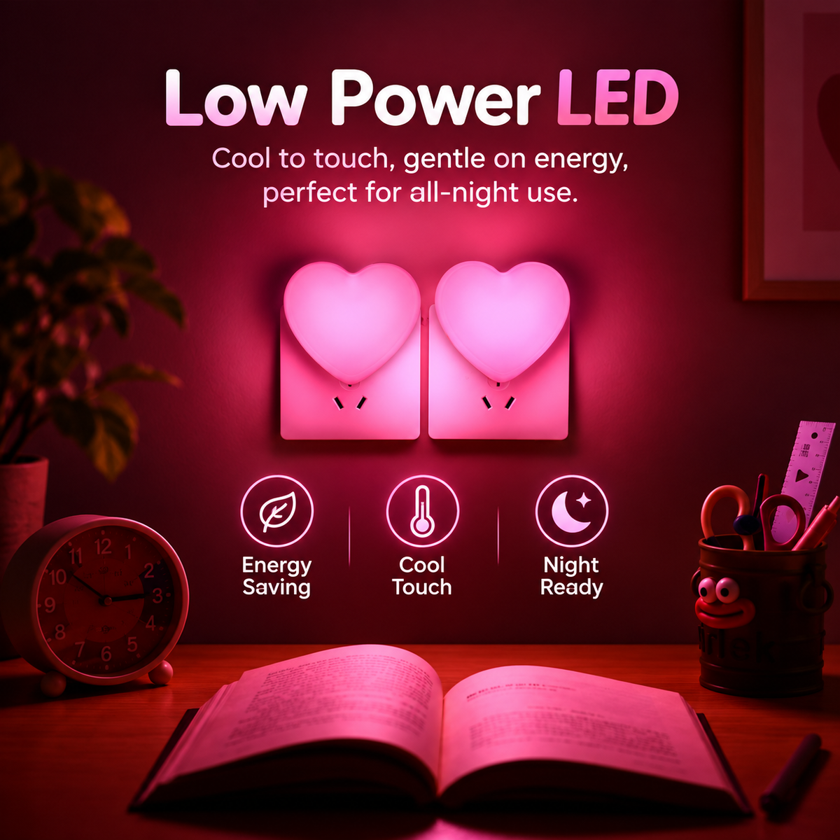 💖2-Pack Heart Shape LED Night Lights