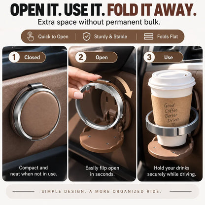 🚗 2-in-1 Foldable Car Cup Holder & Phone Stand – Space-Saving Design