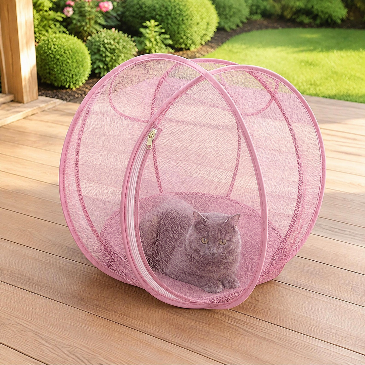 🐾 360° Panoramic Roll-Up Cat Playpen – Suitable for Indoor/Outdoor Use, Lawn Play, and Travel; Easy to Store, Breathable, and Washable