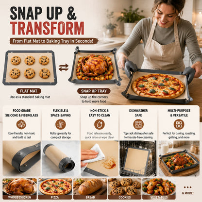 🍪 Transformable Snap-Up Silicone Baking Mat | 2-in-1 Non-Stick Baking Tray