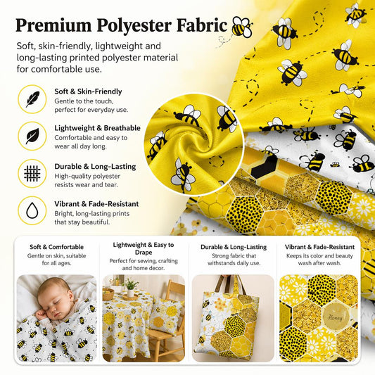 ✂️🧵Five-piece bee and daisy floral patchwork fabric set