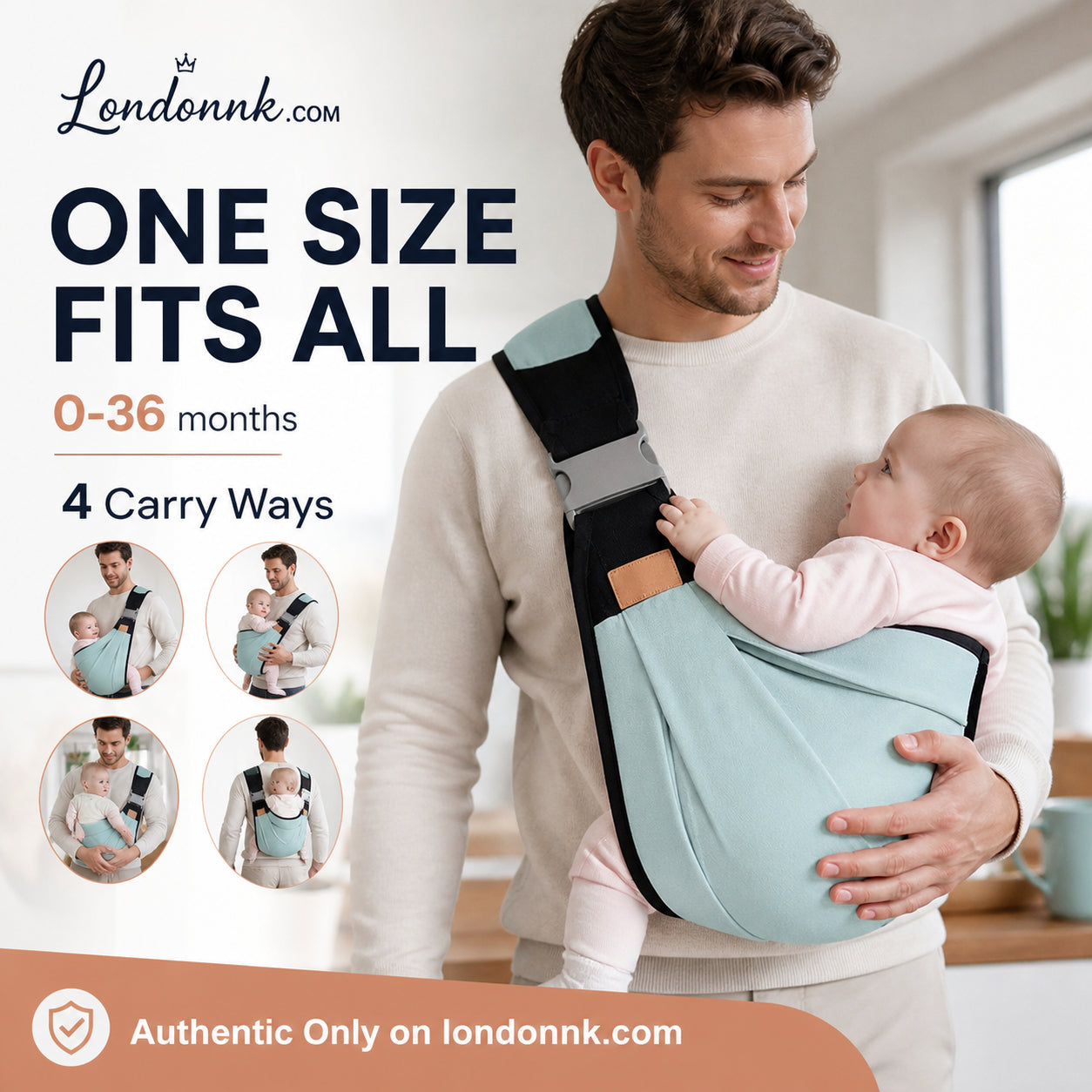 👶 4-in-1 Breathable Baby Carrier – 0-36 Months, Front/Back/Facing In/Out – Hands-Free