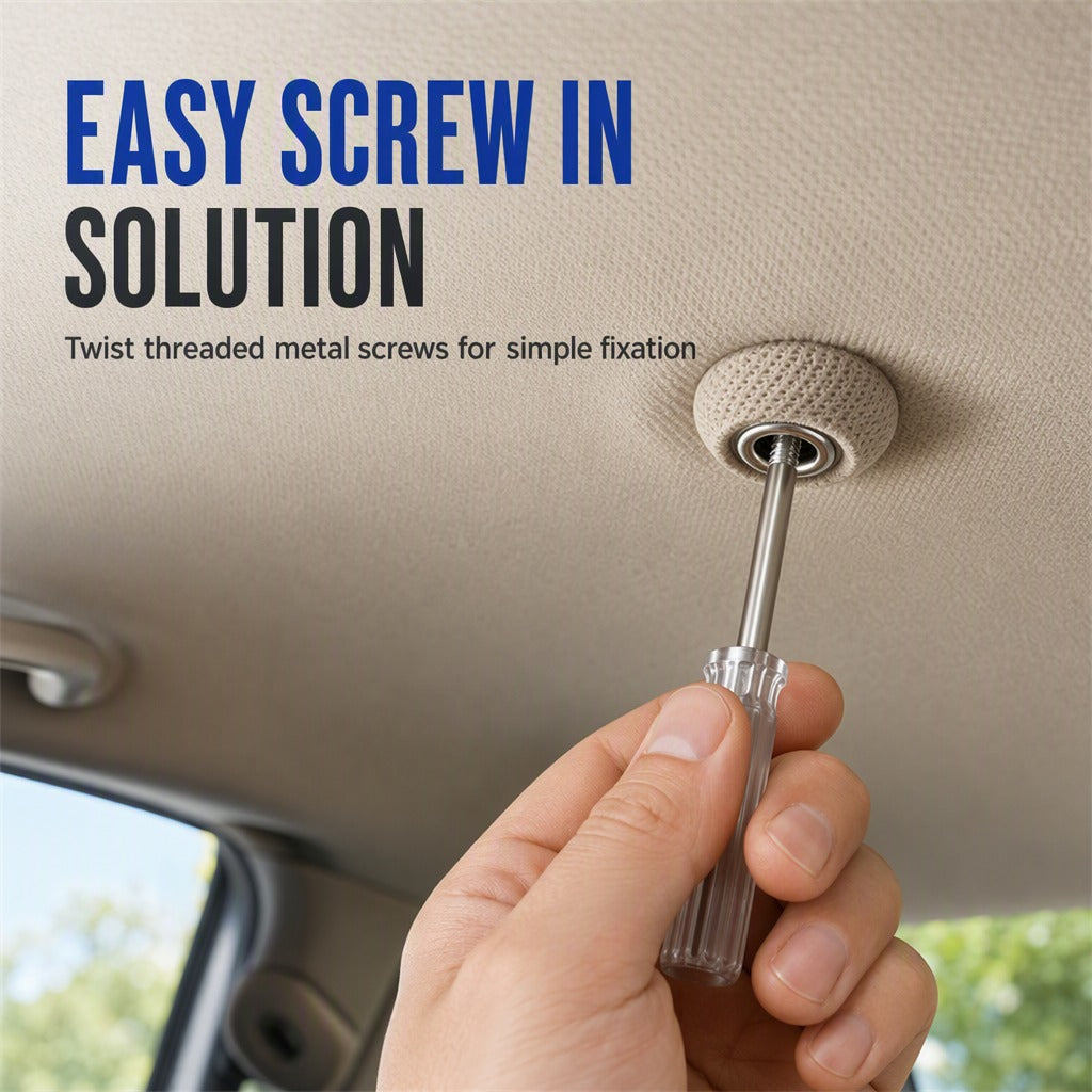 Installing headliner repair button with screwdriver