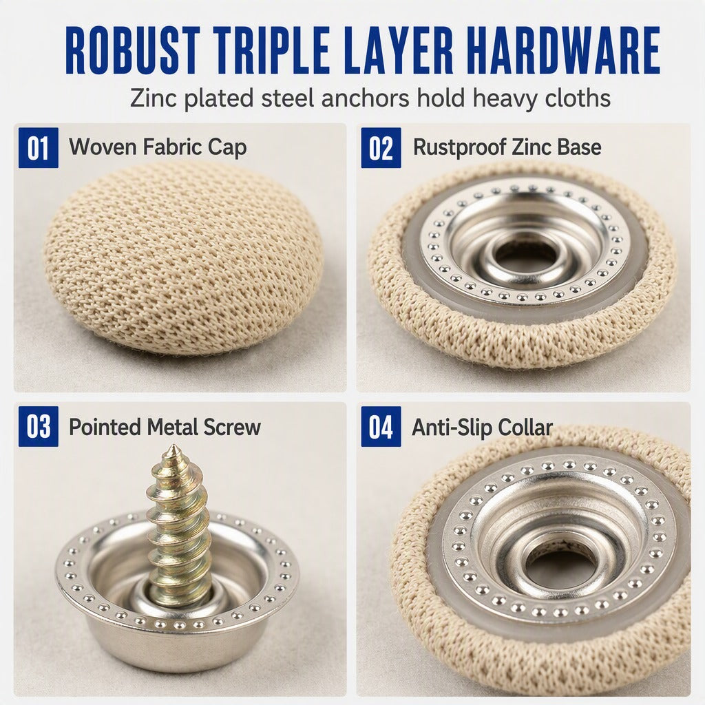Metal screw base and layered headliner repair button structure