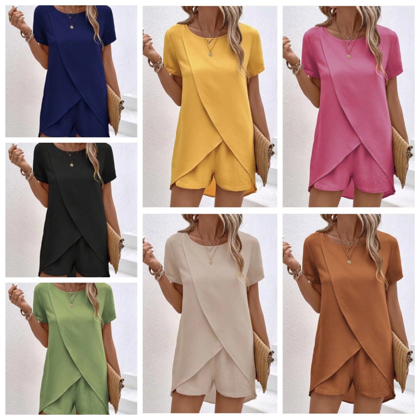 🔥Hot Sale 49% off🌟🧥 Women's Solid Color Irregular Top & Shorts Two Piece Set