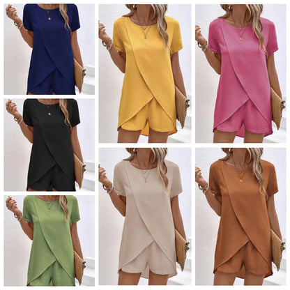 🔥Hot Sale 49% off🌟🧥 Women's Solid Color Irregular Top & Shorts Two Piece Set