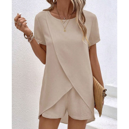 🔥Hot Sale 49% off🌟🧥 Women's Solid Color Irregular Top & Shorts Two Piece Set